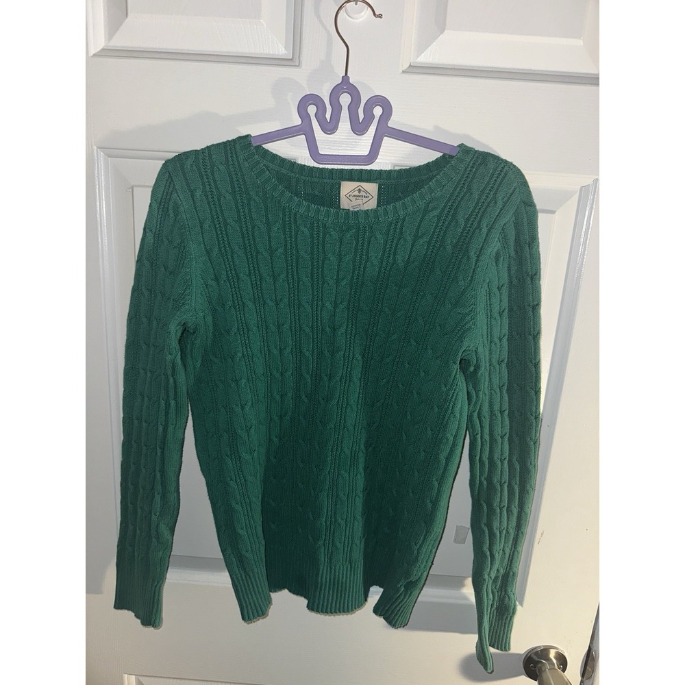 Women's St. John's Bay Green Cable Knit Sweater Size Medium Cotton Blend